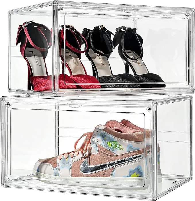 SneakerView Clear Shoe Boxes with Lid –360° Clear Plastic Stackable Sneaker Storage for Sneakerhead. Professional Grade Acrylic Shoe Display Case