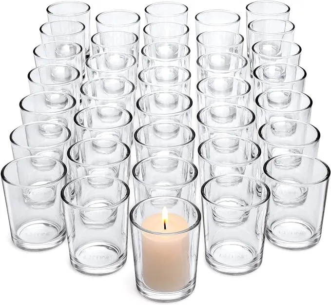 Letine Tealight Glass Votive Candle Holders Bulk Set of 36 - Clear Candle Holder for Festival Decor/Wedding Propose Parties Holiday and Home Decor