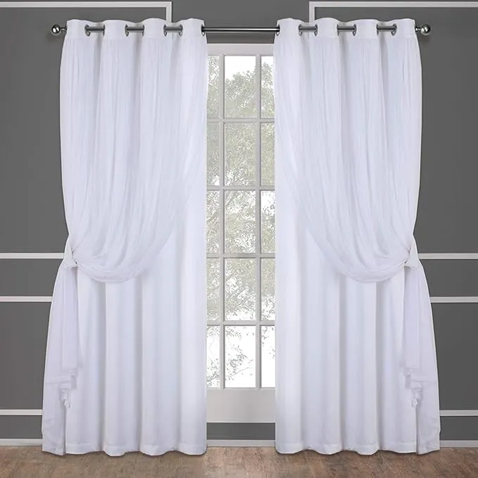 Exclusive Home Catarina Layered Solid Blackout and Sheer Grommet Top Curtain Panel Pair, Winter White, 52x84