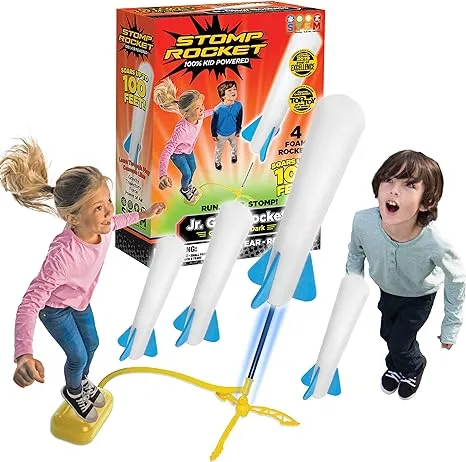 Stomp Rocket Original Jr. Glow Launcher for Kids - Glows in The Dark - Soars 100 Ft - 4 Foam Rockets and Adjustable Launcher - Fun Outdoor or Indoor Toy and Gift - Boys or Girls Age 3+ Years Old