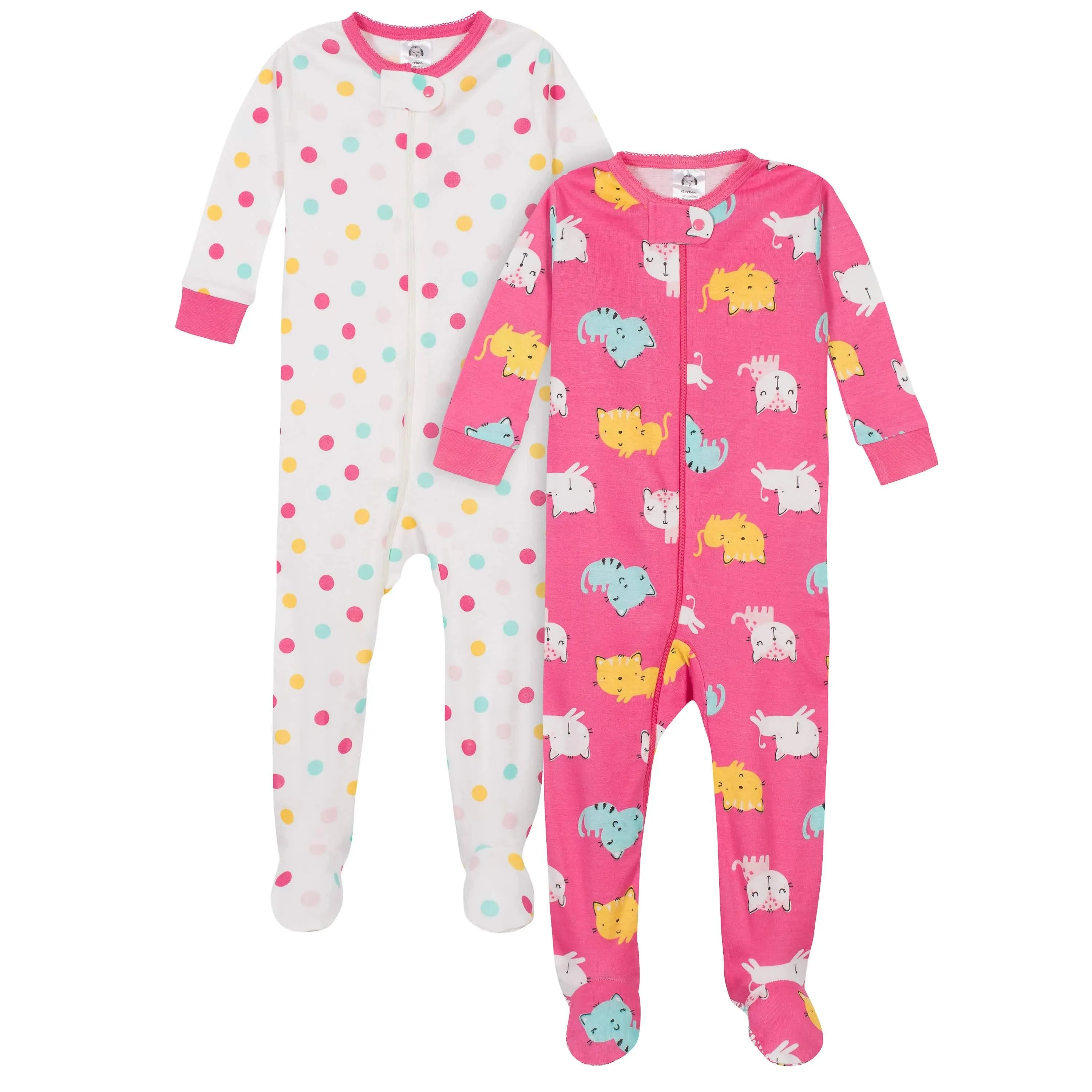 Gerber 2-Pack Baby & Toddler Girls Cats Snug Fit Footed Cotton Pajamas