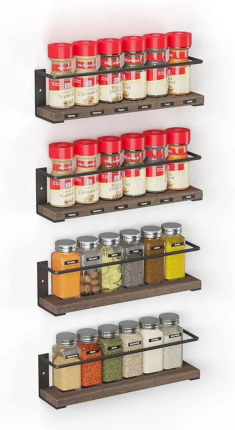 SpaceAid Wooden Wall Mount Spice Rack Organizer for Cabinet Door or Over The Stove, 4 Pack