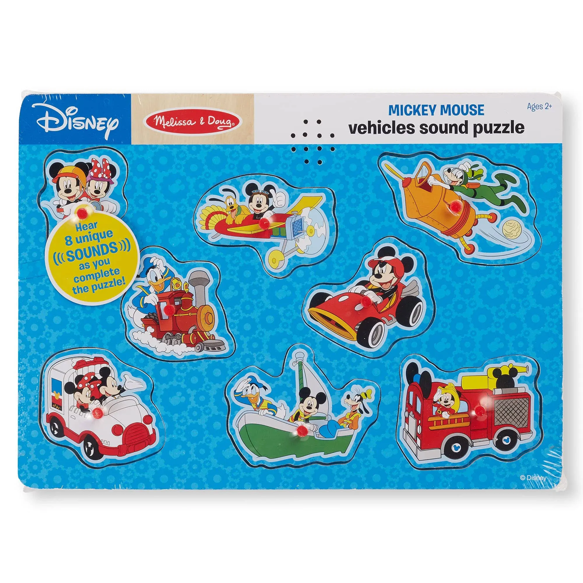 New MELISSA &amp; DOUG Disney&#039;s Mickey Mouse &amp; Friends Vehicles Wooden SOUND PUZZLE 