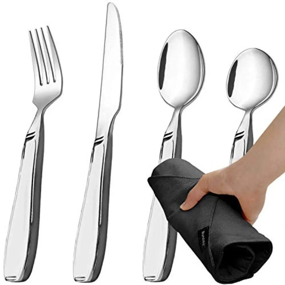 BUNMO Utensils for Elderly, Arthritis, Weak Hand Grip & Handicapped - for Tremors and Parkinsons Patients - Arthritis Gifts for Seniors - Gifts for Disabled Adults - Weighted 3 Piece Set