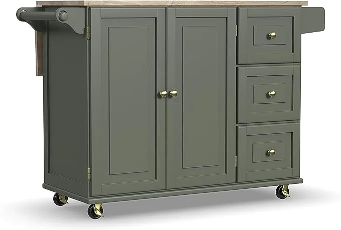 Homestyles Mobile Kitchen Island Cart with Wood Top and Dropleaf Breakfast Bar, Sage Green