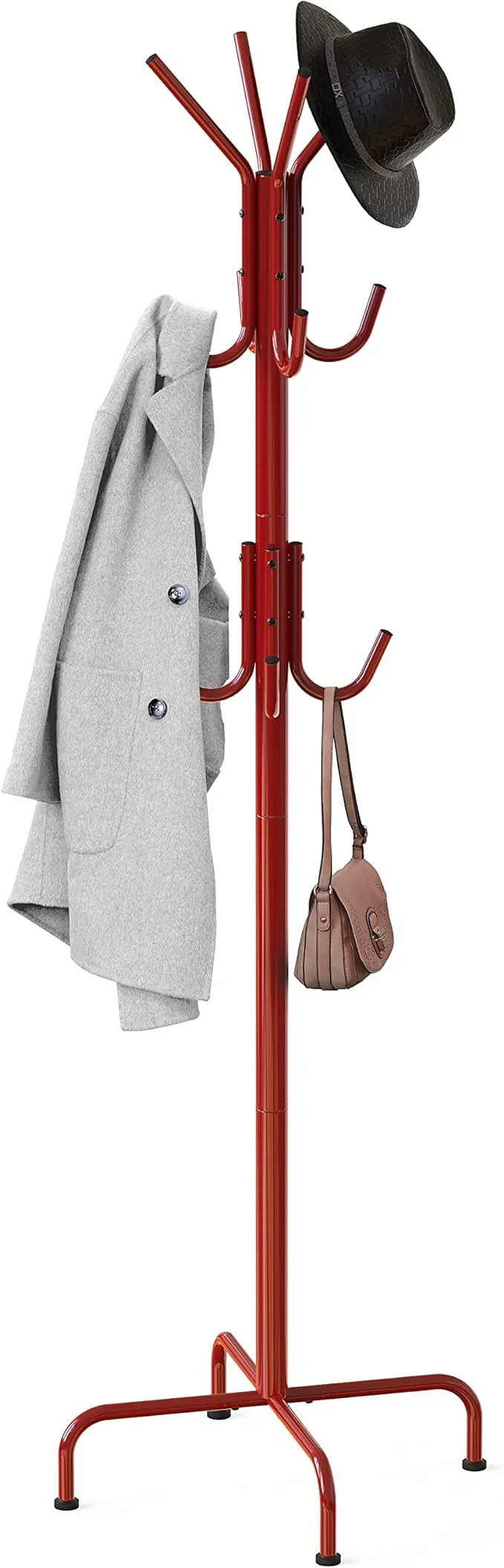 Simple Houseware Standing Coat and Hat Hanger Organizer Rack, 12 Hooks Red