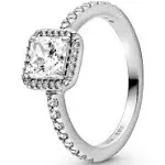 Pandora Square Silver Sparkle Halo Ring - 56