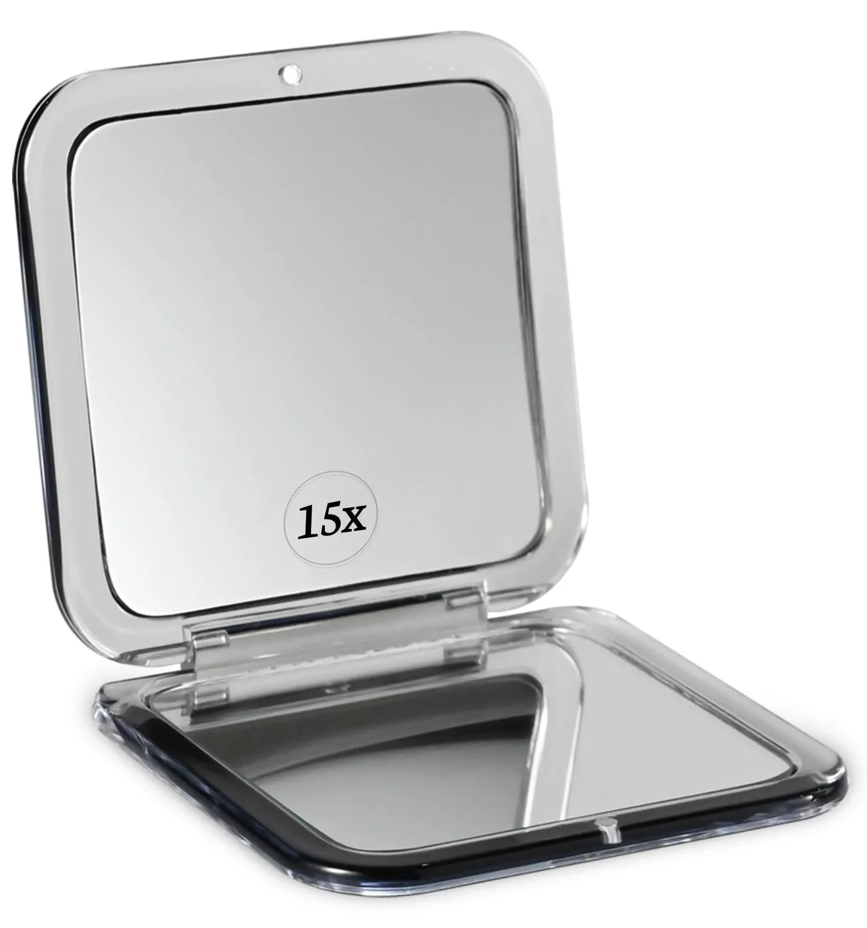 MIRRORVANA Small Compact 15X Magnifying Mirror for Travel - Handheld, Foldable & Lightweight - Mini Pocket-Sized Magnified Mirror for Purse - Square 3.3” x 3.3” Black