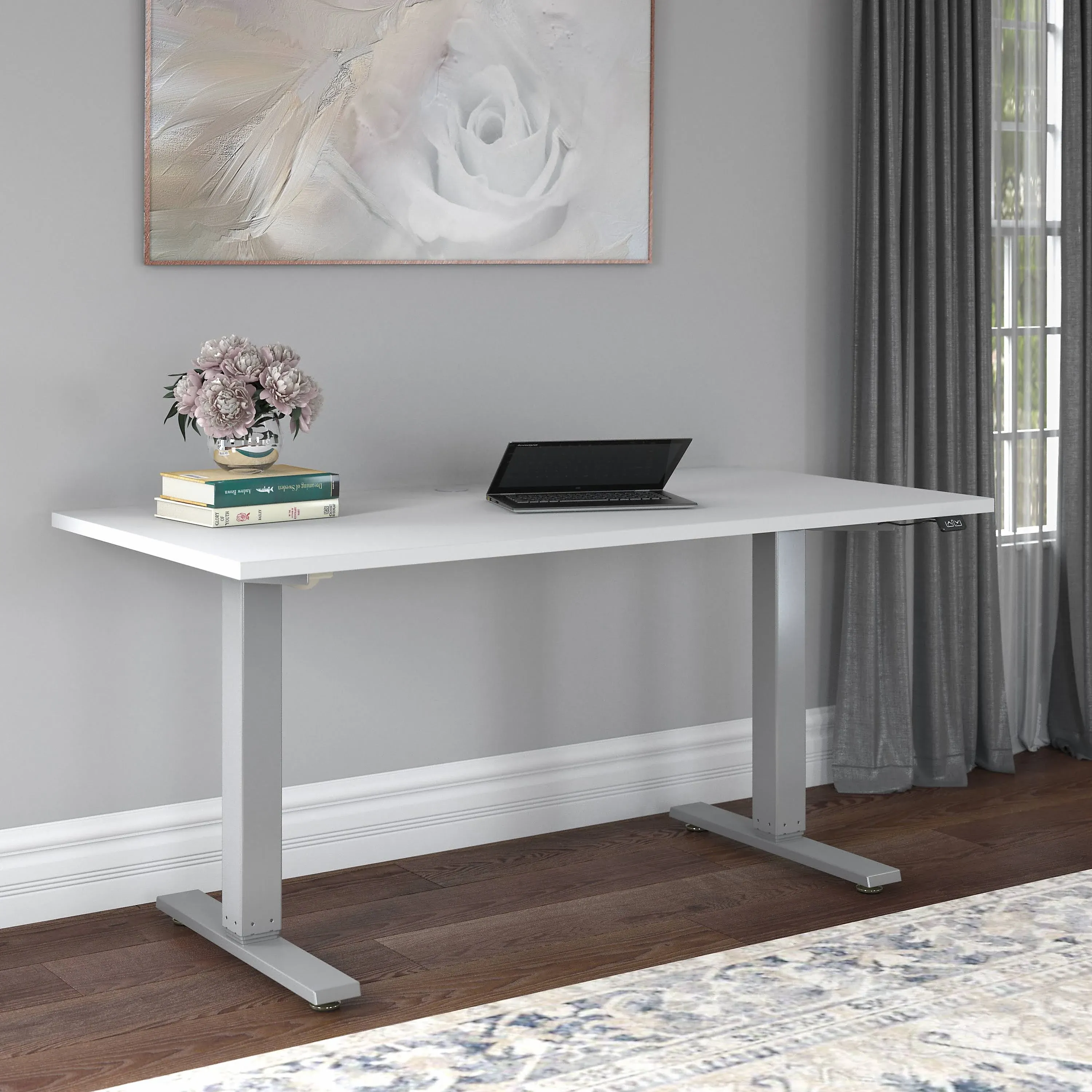 Bush Furniture Cabot Electric Height Adjustable Standing Desk, White