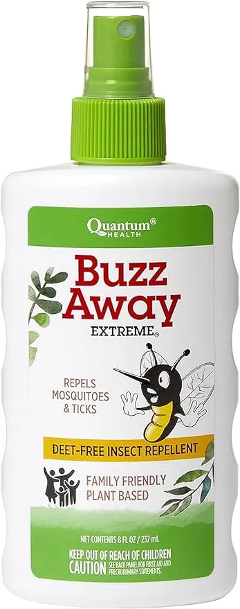 Quantum Health Buzz Away Extreme Insect Repellent DEET Free Cedarwood Lemongrass & Citronella Oil Outdoor Mosquito & Tick Bug Spray Powerful Plants Repel Bugs Off Your Skin, Safe for Kids - 8 Ounce