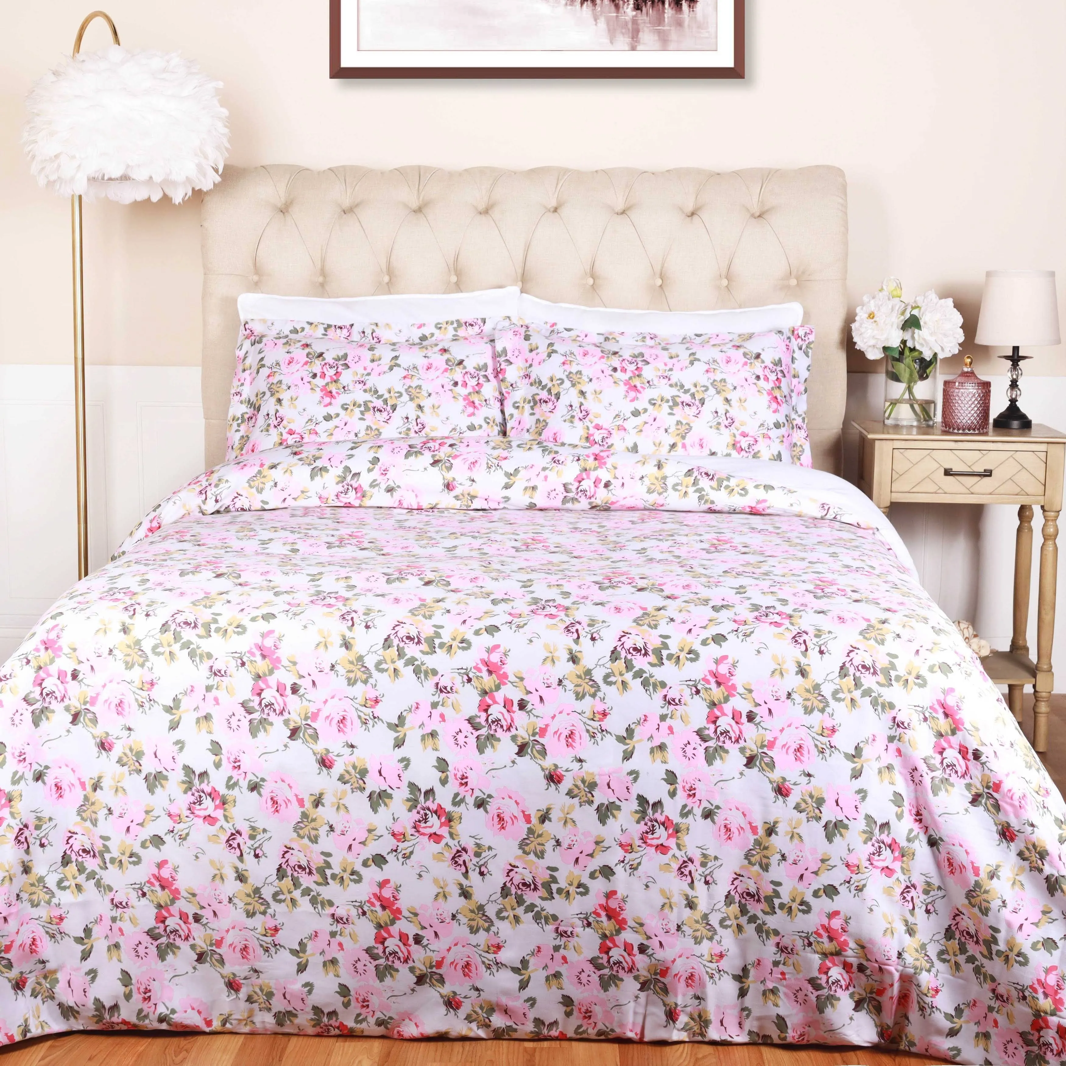 Superior Cotton Vintage Floral Duvet Cover Set with Pillow