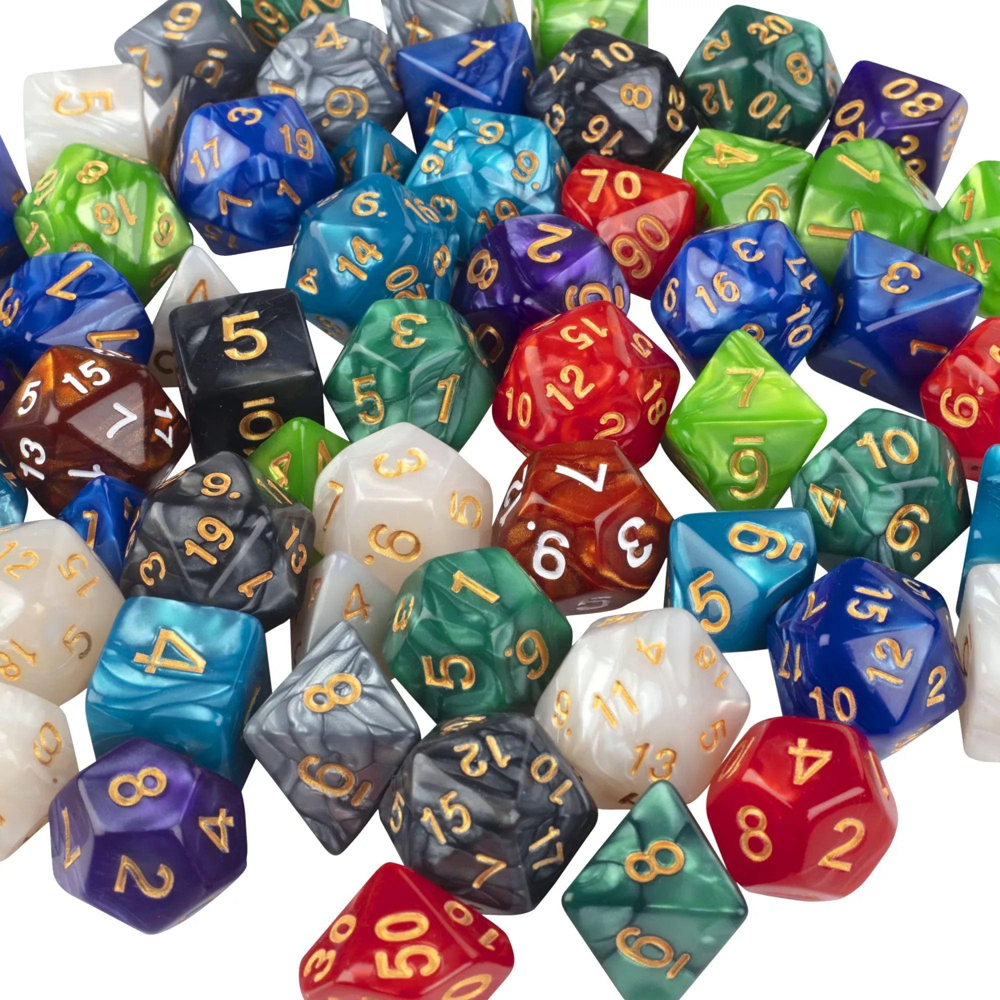 Monster Gaming 100 count Bulk Dice Value Pack-10 Different Marbled Colors -Multi-Colored Assorted Polyhedral Die, Compatible with Dungeons and Dragons, RPG & Board Games- Includes D4 D6 D8 D10 D12 D20