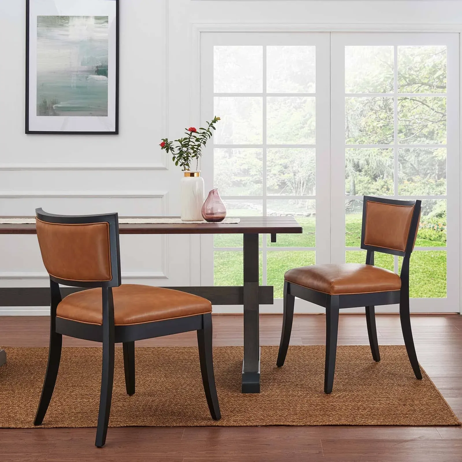 Modway Pristine Vegan Leather Dining Chairs - Set of 2 in Tan