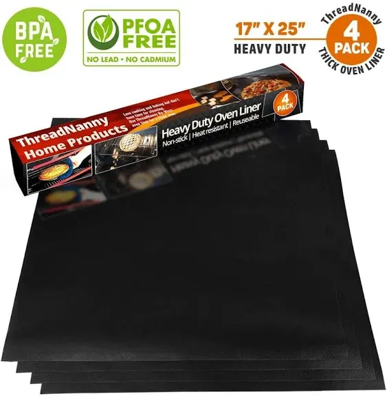 Oven Liners for Bottom of Oven 4 Pack Large Thick Heavy Duty Nonstick Teflon Oven Mat for Bottom of Electric Oven Gas Oven, Reusable Heat Resistant BPA and PFOA Free Oven Protector Liner,16x24 Inch