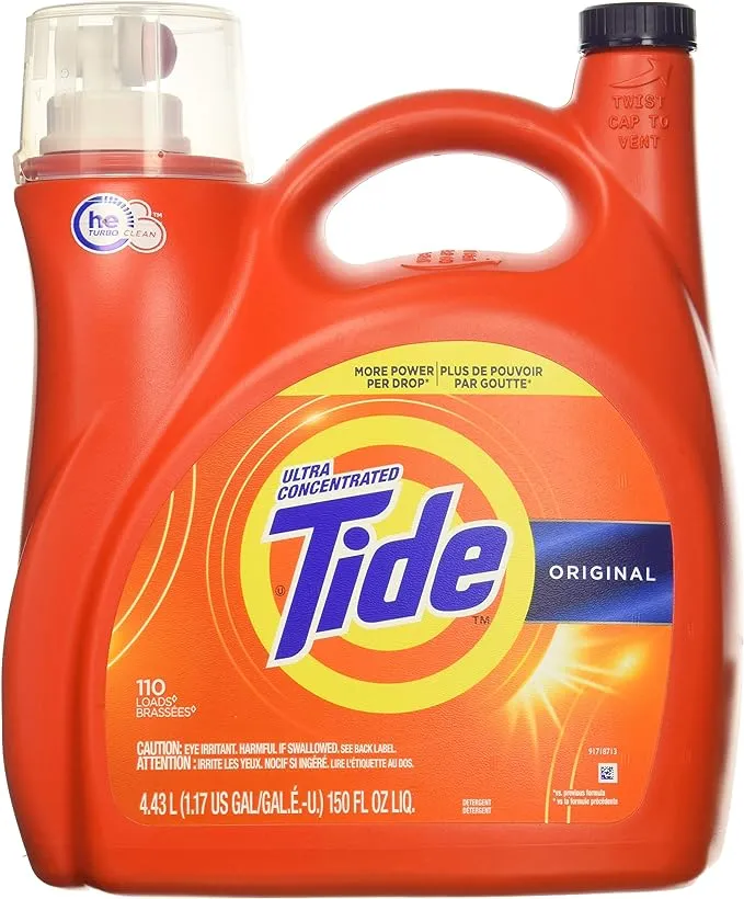 Tide Original 037000777335 High Efficiency Laundry Detergent 150 Oz / 4.43L Mega Value Size -110 Loads (2x Ultra Concentrated) More Power Per Drop