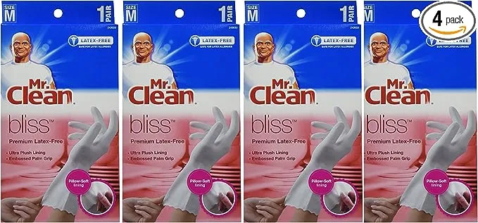 Mr. Clean 243033 Bliss Premium 1-Pair Latex-Free Gloves, Medium 4 Pack