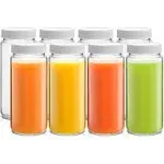 JoyJolt Reusable Glass Juice Bottles With Lids - 16oz: white 8 Count