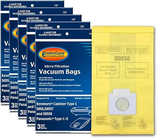 15 Envirocare Vacuum Bags to Fit Kenmore Canister Type C 5055 50557 and 50558 Panasonic C-5 Models