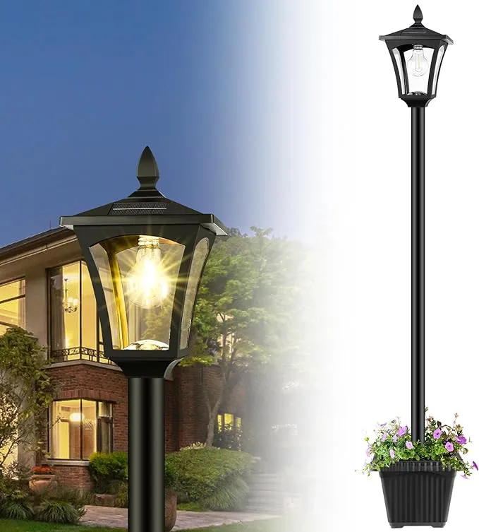 72" Solar Outdoor Light with Planter,Waterproof Solar Post Lamp Ligts,Solar Garden Lights for Backyard, Pathway, Patio,Lawn, Driveway Decor