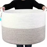 Xxxlarge Cotton Rope Basket 21.7&#034; X 21.7&#034; X 13.8&#034; Woven Laundry Blanket Basket B