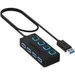 Sabrent 4-Port USB 3.0 Hub with Individual LED Lit Power Switches, Included 5V/2.5A Power Adapter (HB-UMP3)