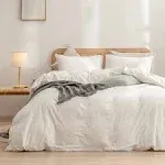 BESTOUCH Duvet Cover Set 100% Washed Cotton Linen Feel Super Soft Comfortable Chic Lightweight 3 PCs Home Bedding Set Solid Off White Full/Double