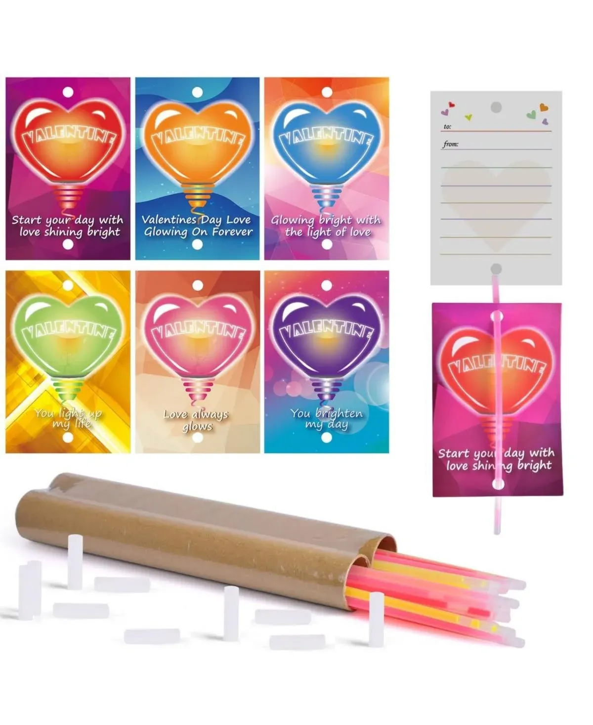 Fun Little Toys 36 Pcs Glow Sticks(6 Colors)with Neon Valentine's Day Cards and ...