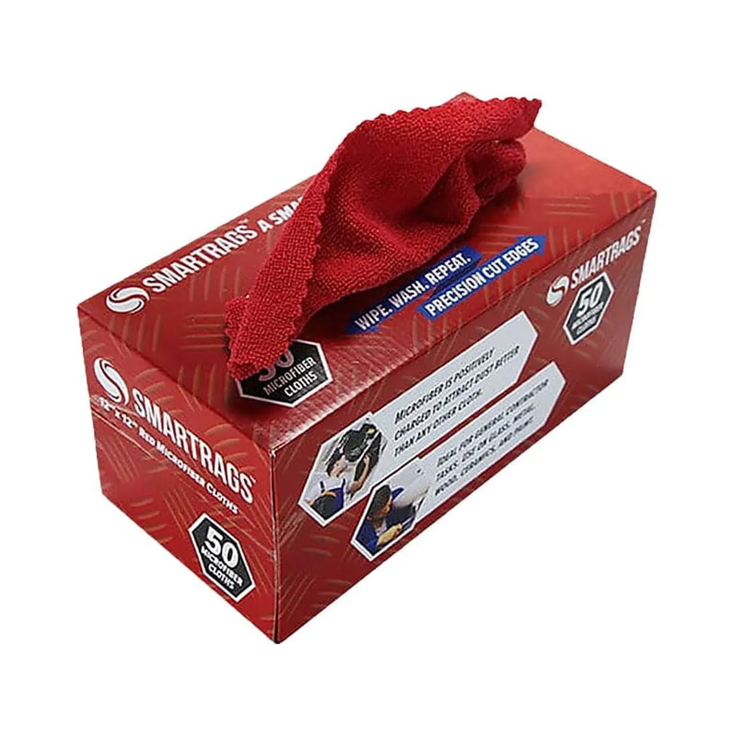 Smart Rags Microfiber Cloths 12x12 Red (1 Box of 50 cloths)