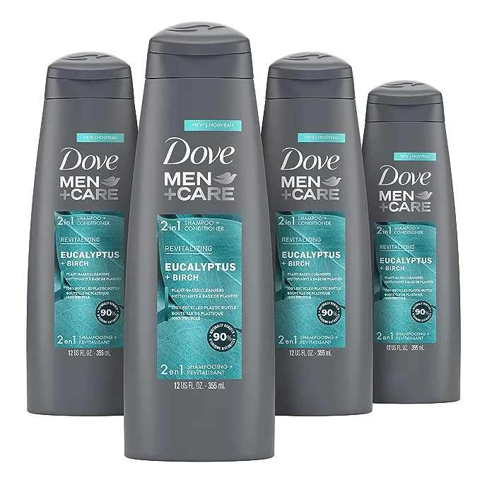 DOVE MEN + CARE 2 in 1 Shampoo & Conditioner Eucalyptus & Birch 4 Count For Healthy-Looking Hair Naturally Derived Plant Based Cleansers 12 ozDOVE MEN + CARE 2 in 1 Shampoo & Conditioner Eucalyptus & Birch 4 Count For Healthy-Looking Hair Naturally Deriv