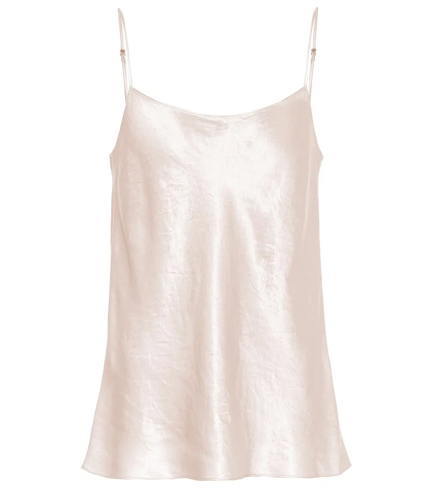 Ivory Hammered Satin Top In Beige