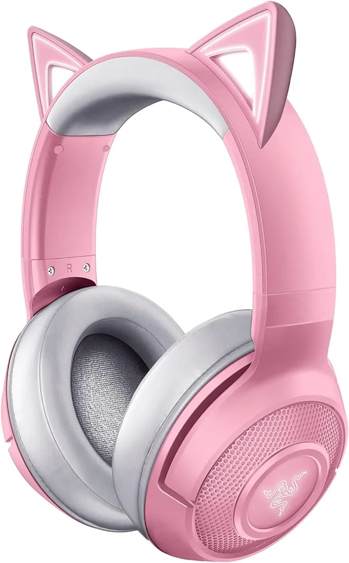 Razer Kraken BT Kitty Edition: Bluetooth 5.0-40ms Low Latency Connection - Custom-Tuned 40mm Drivers - Beamforming Microphone - Powered Chroma - Quartz Pink