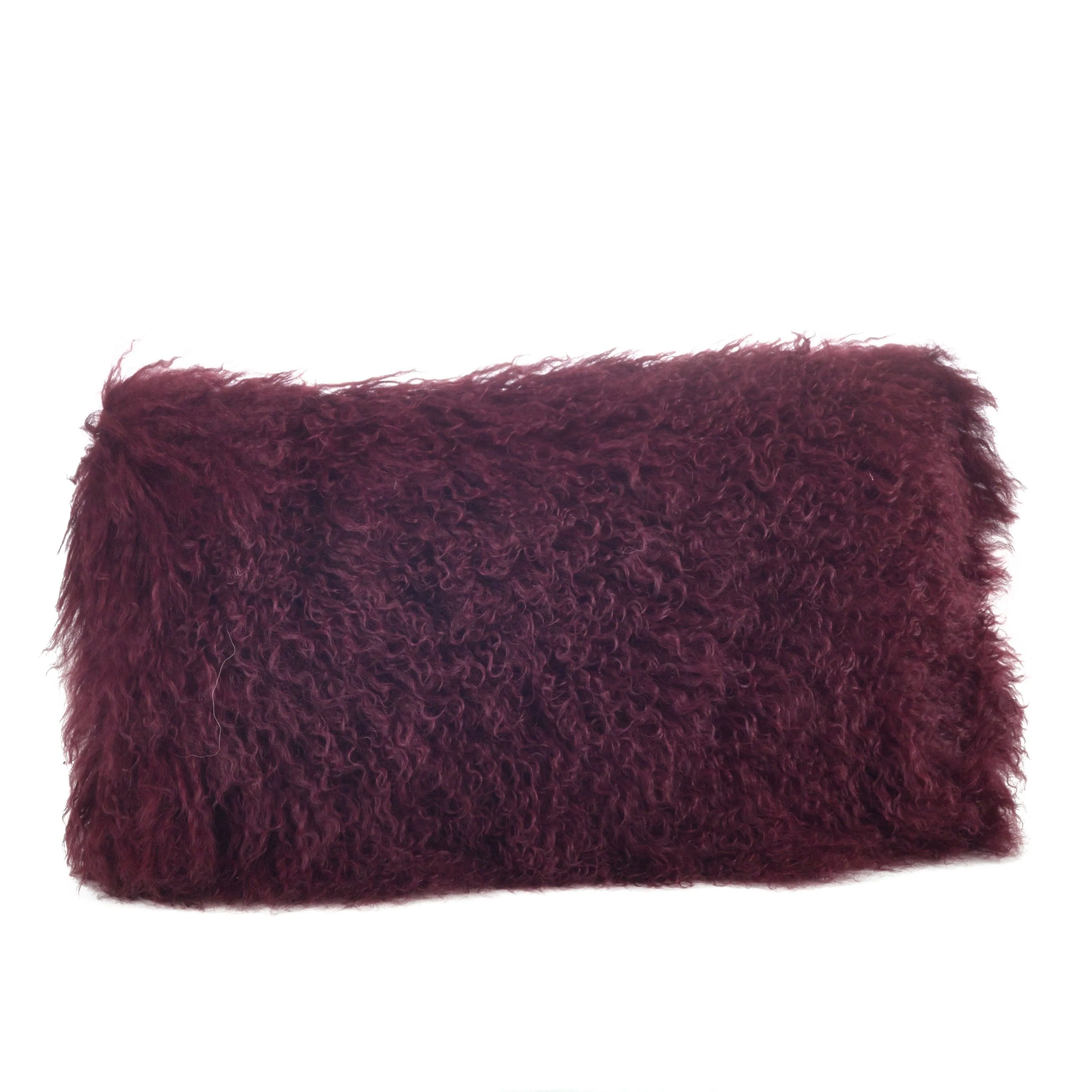 SARO LIFESTYLE 100% Wool Mongolian Lamb Fur Throw Pillow with Poly Filling, 12" x 20", Eggplant