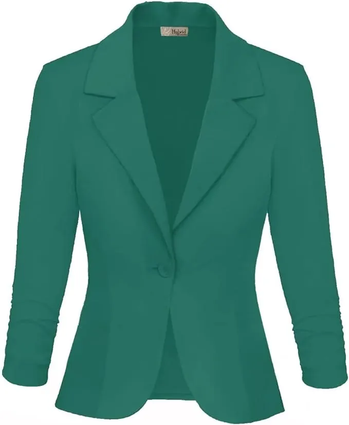 Hybrid & Company Women's Lightweight Casual Work Office Stretch Ponte Cardigan Blazer Jacket Made in USA