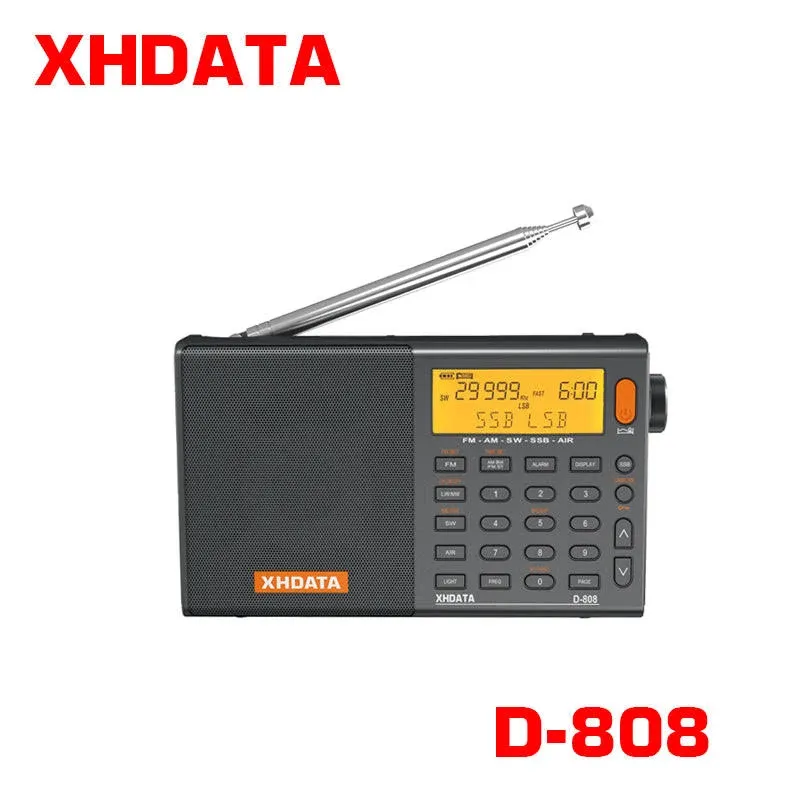 XHDATA D-808 Portable Digital Radio FM stereo/SW/MW/LW SSB RDS Air Band Multi Band Radio Speaker with LCD Display Alarm Clock External Antenna