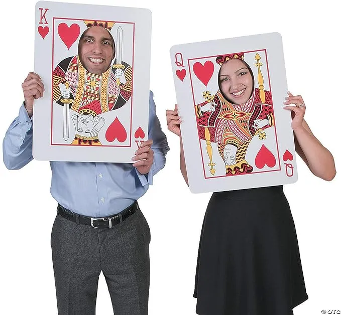 Fun Express Adult Playing Cards Face Cutouts - Set of 2 Giant Playing Cards Cutouts for Memorable Photos - Elevate Your Casino Themed Event with 2-Foot Tall Jumbo Playing Cards Face Cutouts