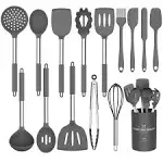 Silicone Cooking Utensil Set, Kitchen Utensils 15pcs Cooking Utensils Set Non-Stick Heat Resistan BPA-Free Silicone Stainless Steel Handle Cooking