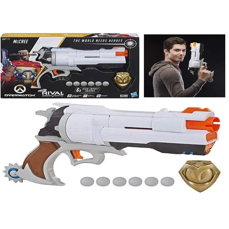 Nerf Overwatch McCree Rival Blaster with Die Cast Badge & 6 Overwatch Rival Rounds