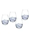 Portmeirion Spode Blue Italian Stemless Wine Glasses | Set of 4 | 19-Ounce Capacity | Red or White Wine Glass | Tumblers for Water, Cocktails, and Other Beverages