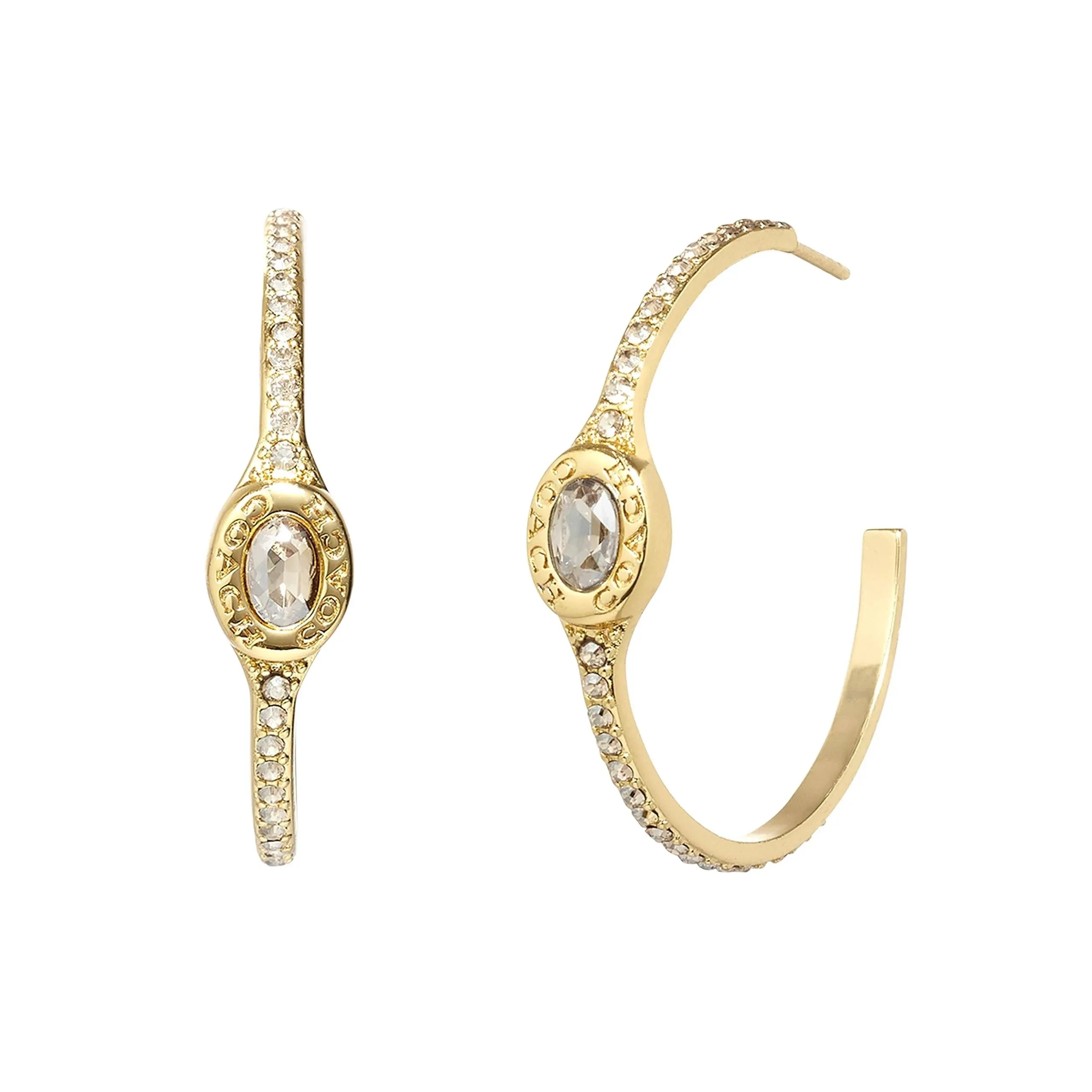 Coach Women's Signature Pave Hoop Earrings