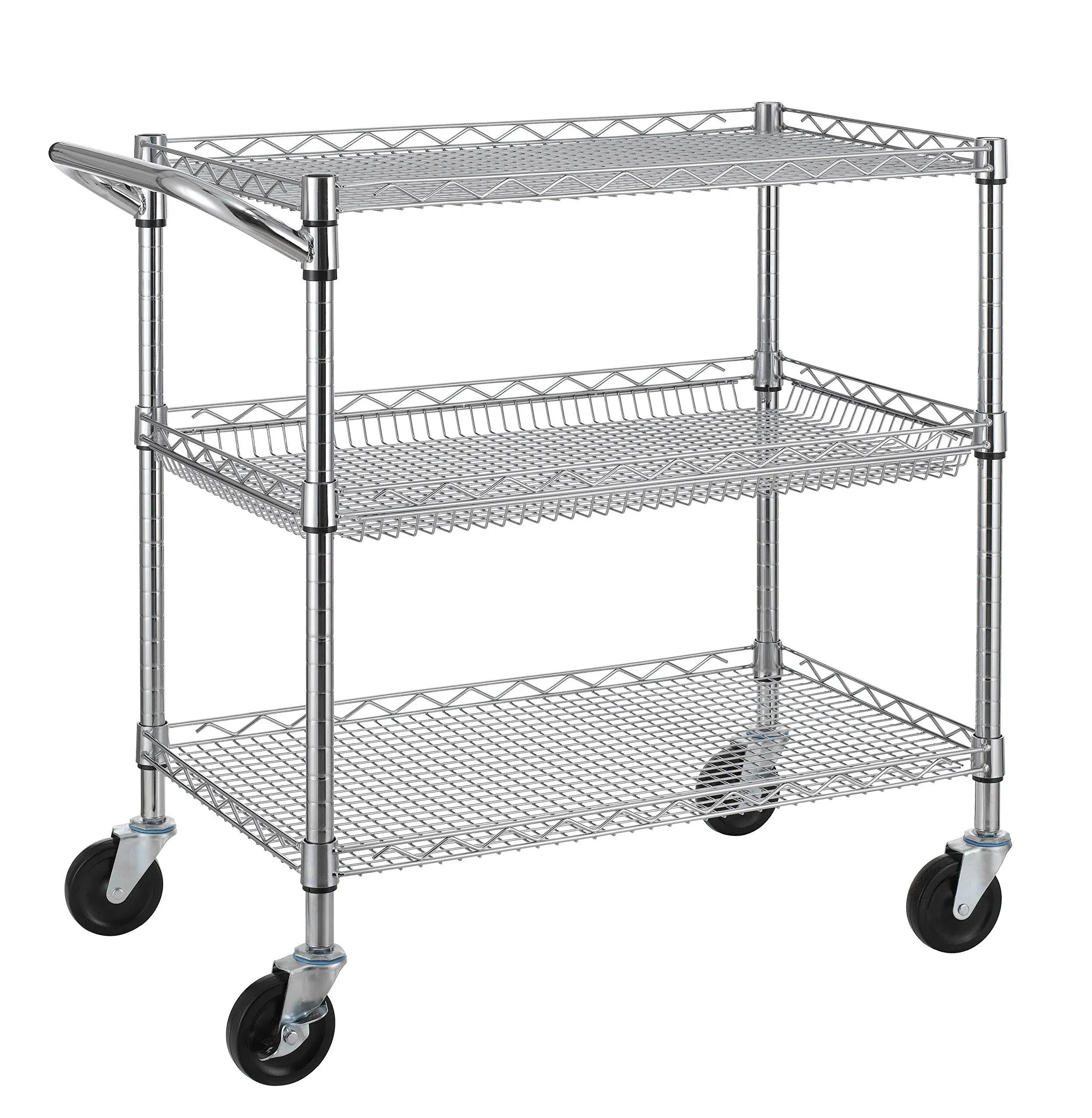 WDT Heavy Duty 3 Tier Utility Cart,990Lbs Capacity Wire Rolling Cart with Wheels ...