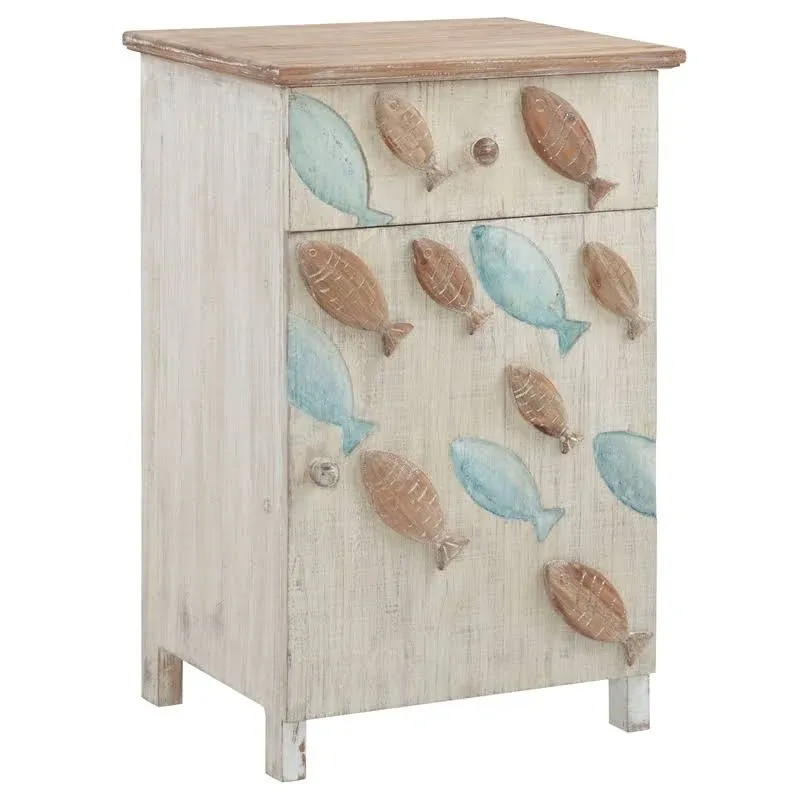 Powell Furniture Linon Hays Fish Wood Storage Side End Table in Distressed... 