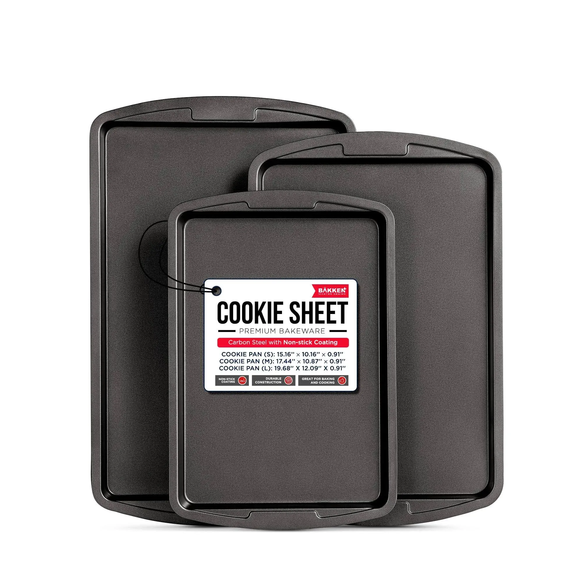 Bakken Swiss Cookie Sheet 3 Piece Set Non-Stick Baking Pans Gray Ceramic Coating