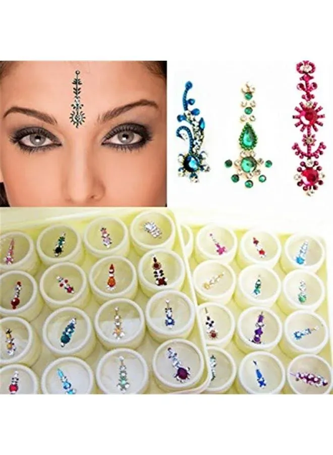 Bindi Box Long Multicolored Crystal Bindis - Bridal Forehead Tika temporary t...