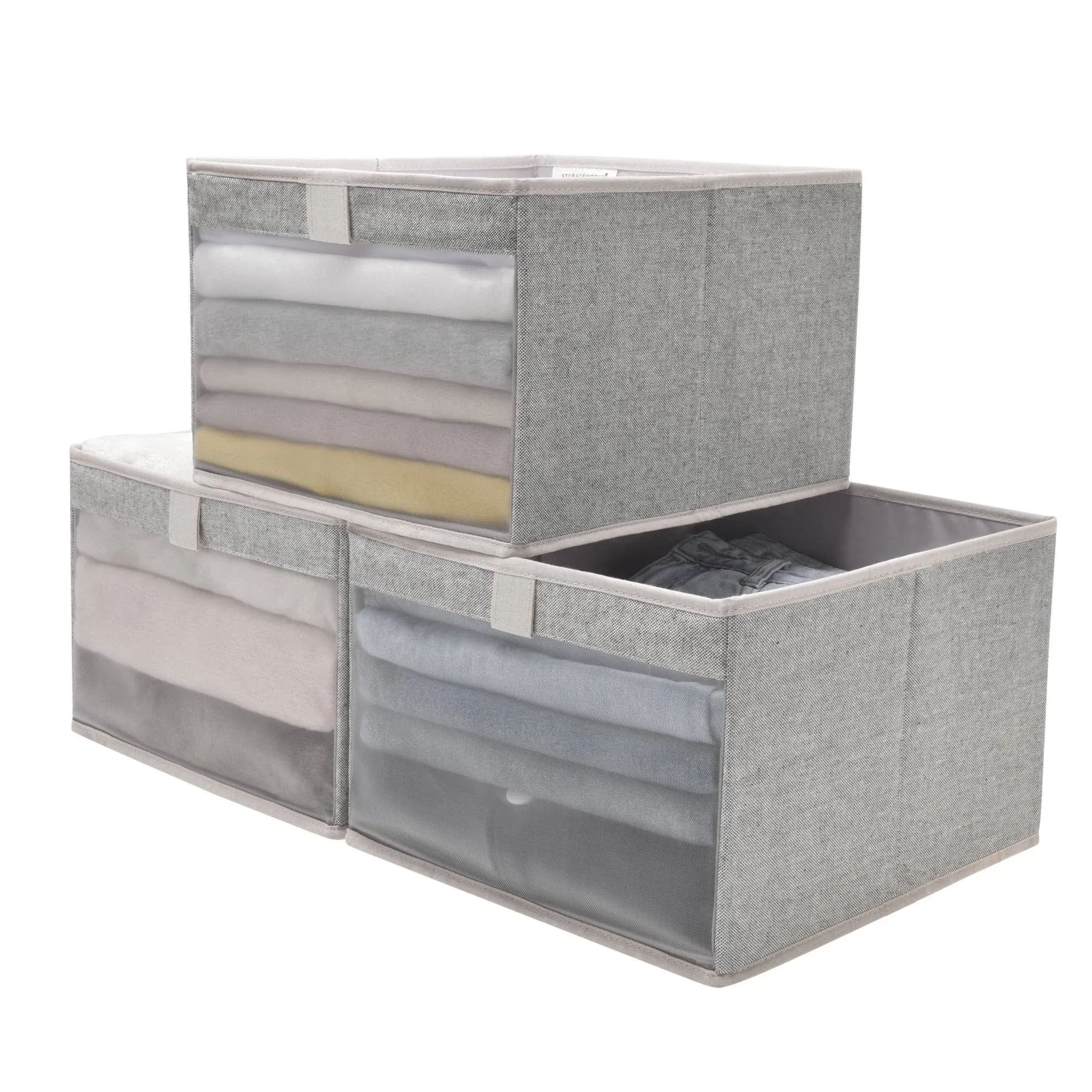 StorageWorks Fabric Storage Bins, Collapsible Storage Boxes for Closet, Decorative Bins Gray, 3-Pack