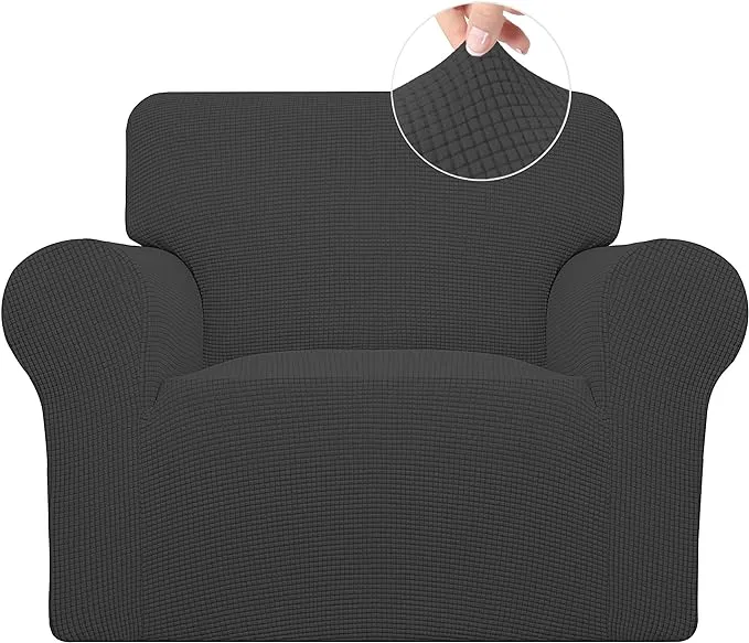 Easy-Going Stretch Chair Sofa Slipcover 1-Piece Couch Sofa Cover Furniture Protector Soft with Elastic Bottom for Kids, Pet. Spandex Jacquard Fabric Small Checks (Chair, Dark Gray)