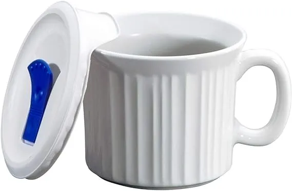 Corningware French White Pop-Ins 20-Ounce Mug with Blue Vented Plastic Cover, White