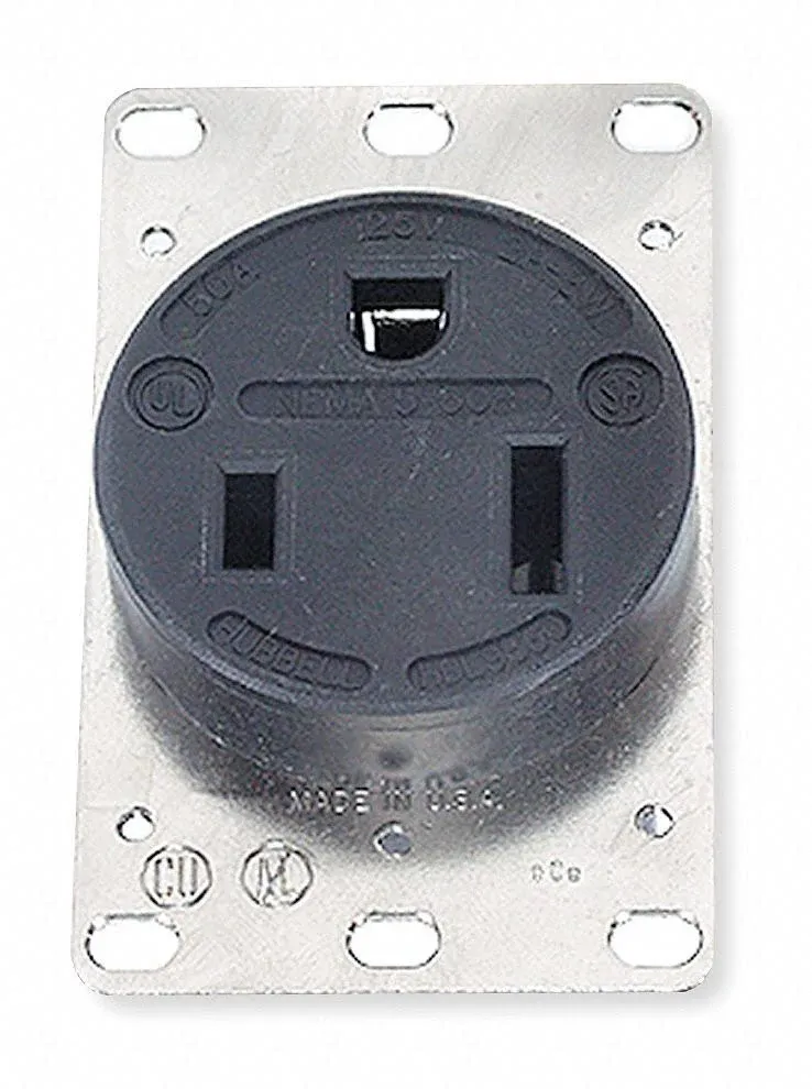 Hubbell Wiring Device-Kellems HBL9360 Receptacle,Single,50A,5-50R,125V,Black