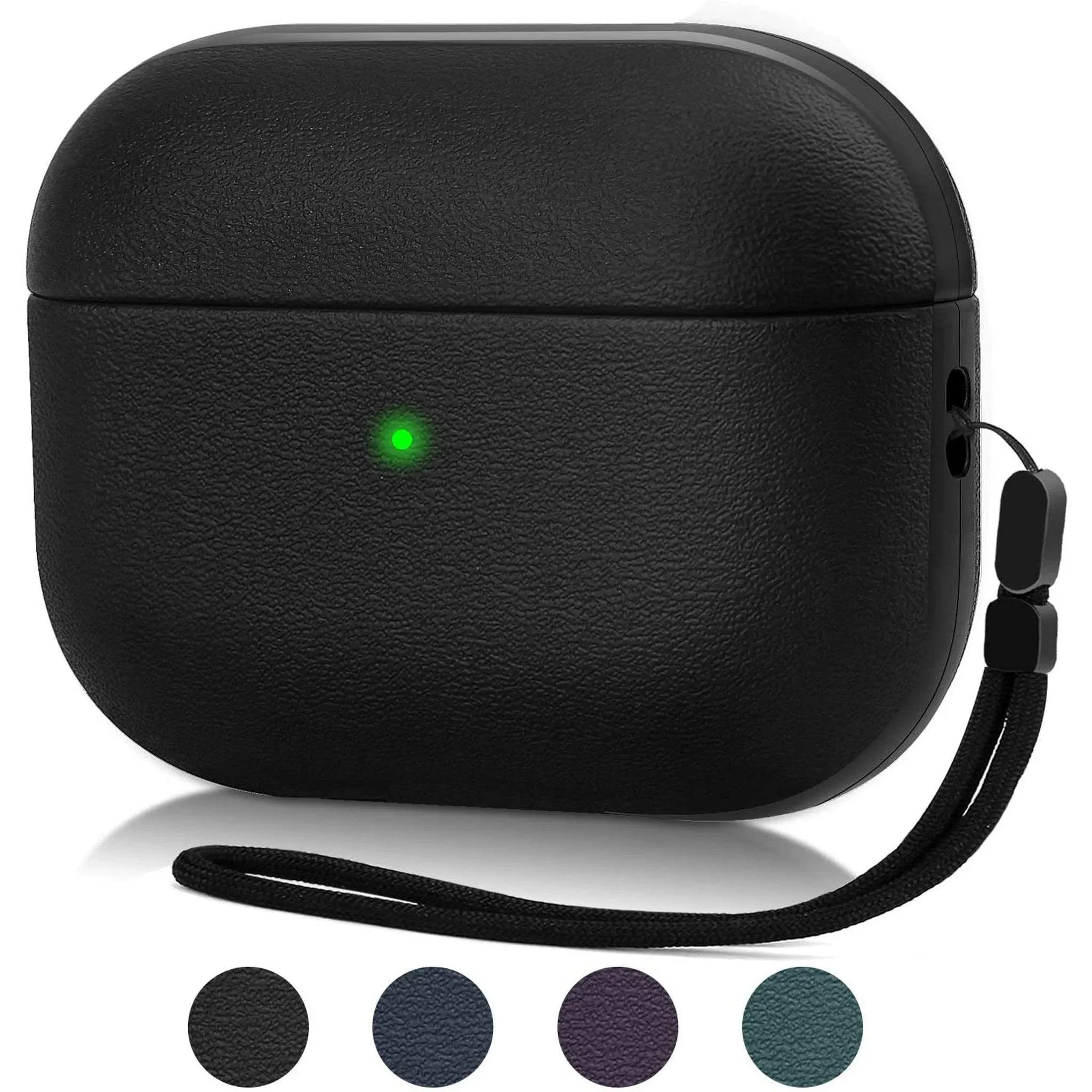 Leather AirPods Pro Charging Case Cover with Wrist Strap - Black