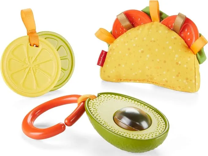 Fisher-Price Baby Toys Taco Tuesday Set, 3 Pretend Food Rattle & Sensory Activities for Newborns​ Ages 3+ Months