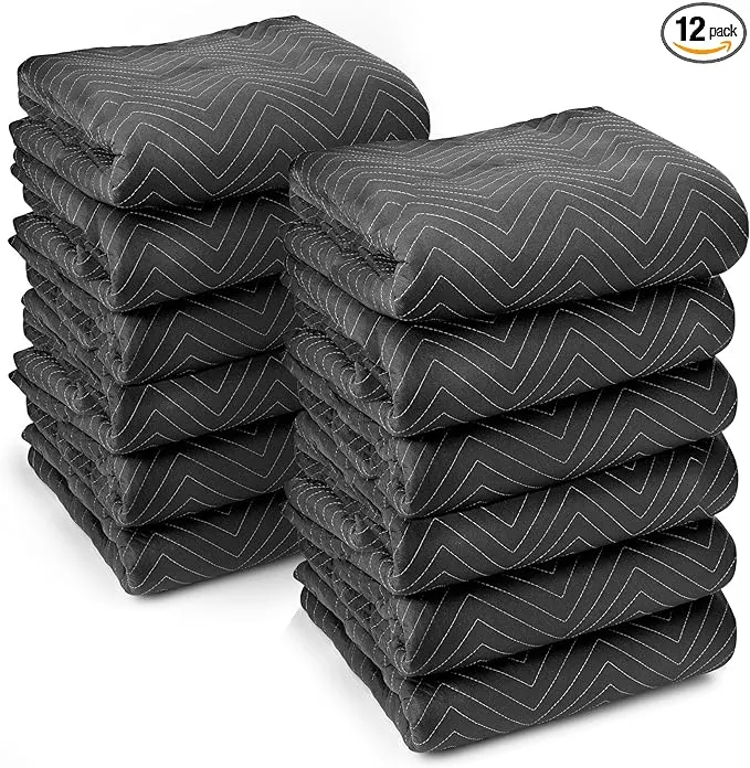 Sure-Max 6 Moving & Packing Blankets - Ultra Thick Pro - 72" x 40" - Professional Quilted Shipping Furniture Pads Black